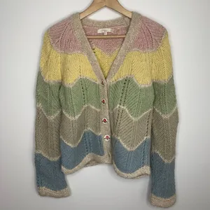 Loveshackfancy Deena Alpaca Wool Rainbow Pastel Zig Zag Cardigan Womens Small thumbnail 2