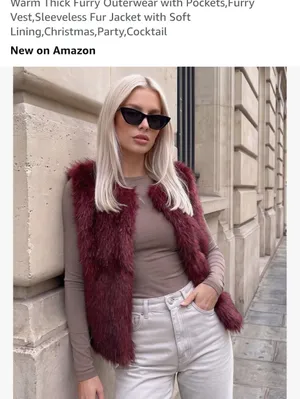 Faux Fur Vest — Women's Burgundy Cropped Fuzzy Vest Size XS thumbnail 2