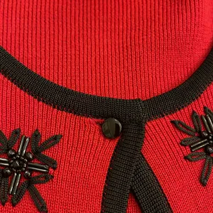 Pendleton Red Open Cardigan w Black‎ Snowflakes Wool Blend XL Tall thumbnail 7