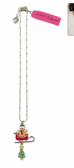 Betsey Johnson Christmas Gingerbread cute Pendant Necklace Tree Charm gift thumbnail 1