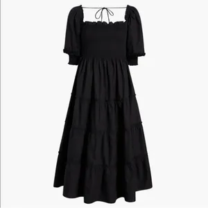 Hill House Nesli Nap Dress Short Puff Sleeve Swiss Dot Tiered Midi Black Small S thumbnail 4