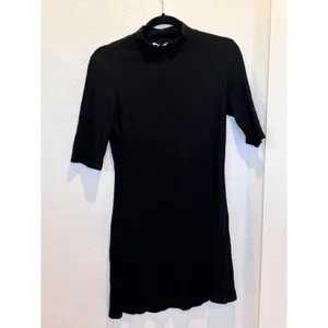 Reformation Jeans Black Ribbed Mock Neck Mini Dress XL Short Sleeve Bodycon thumbnail 2