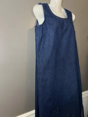 Parsley & Sage Dress Womens Large Blue Denim Beaded Hem Tank Maxi Sleeveless thumbnail 5