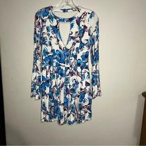 Free People Teagan Floral Blue Purple Boho‎ Double V Cutout Mini Dress thumbnail 3