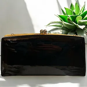 NWOT•Evening Bag•Clutch•Faux Black Patent Leather•Vintage Style Kiss Lock •Chain thumbnail 5