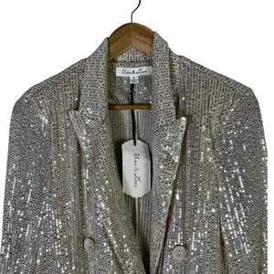 NWT Vine & Love Sequin Double Breasted Blazer Gold Glam Party Going Out Size S thumbnail 3