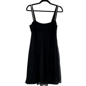 Mango Black Silk A Line Mini Dress Beaded Strap Y2K Womens 6 Party Babydoll thumbnail 2