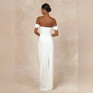 Lulus Immensely Charming White Mesh Pearl Bustier Maxi Dress‎ Size L thumbnail 9
