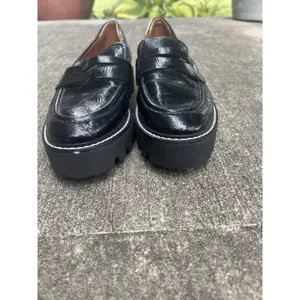 Franco Sarto Balin Black Crinkled Patent Lug Sole Penny Loafers W 7M Platform thumbnail 5
