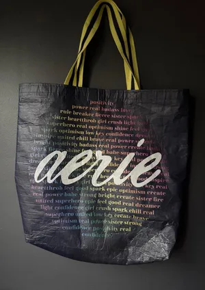 Aerie Large Reusable Tote Bag with Yellow Handles thumbnail 1