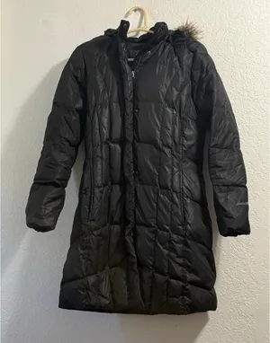 Eddie Bauer Women's Black Long Quilted Down Coat Parka Hood Faux Fur Sz M thumbnail 1