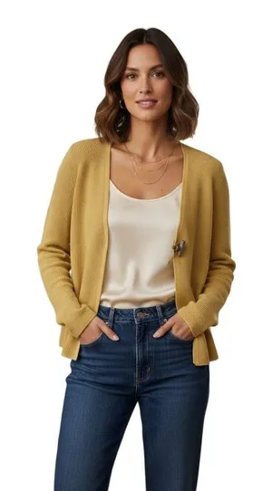 Lauren Ralph Lauren Yellow 100% Linen Knit Cardigan Sweater Women's Size M thumbnail 1