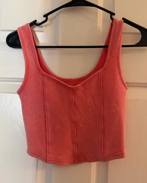 aerie Coral Pink Ribbed Scoop Crop Tank thumbnail 1