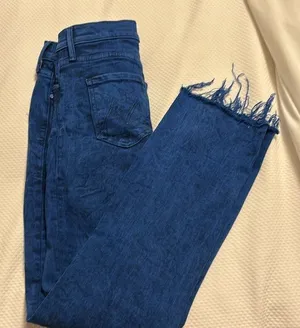 MOTHER Denim Blue denim frayed jeans thumbnail 1
