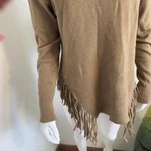 Stella + Lorenzo Women’s Sweater Fringe Hem Turtleneck Tan Boho Knit Size S thumbnail 7