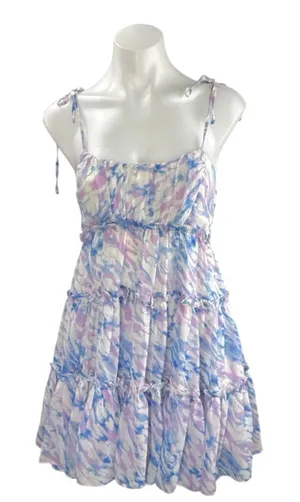 BuddyLove Delilah Abstract Ruffled Tiered Mini Cami Tank Flare A-Line Dress Sz S thumbnail 1