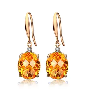 18K Gold Plated Yellow GemStone Citrine Dangle Drop Earrings for Women thumbnail 4