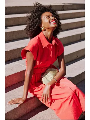 New Tuckernuck Red Chloe Midi Dress XS Belted Collared Moir Classic Elegant thumbnail 6