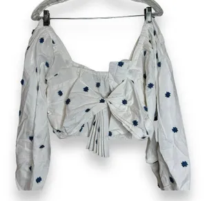 NWOT Farm Rio Flower-Embroidered Cotton Crop Top Size XL‎ thumbnail 1