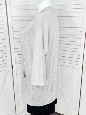 Donni Anthropologie Ribbed Knit Draped Kimono Cardigan Grey One Size Lagenlook thumbnail 2