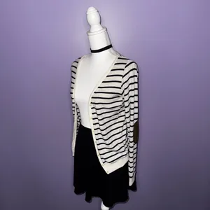 Poof! Striped Cream and Black Cardigan with Elbow Patches thumbnail 8