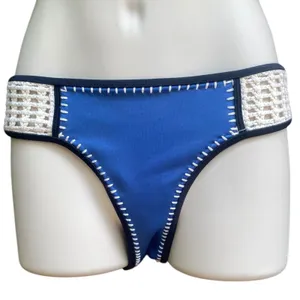 Victorias Secret VS Swim Surf Crochet Bikini Bottom Cheeky Blue Ivory Boho Sz S thumbnail 3