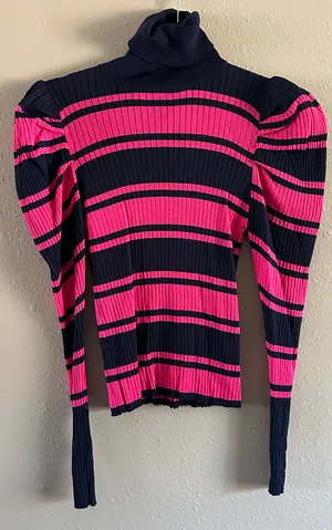 Zara Striped Puff Sleeve Turtleneck Sweater thumbnail 3