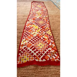 Geometric Silk Feel Scarf Red Orange Yellow Long Rectangle Vintage Style thumbnail 4