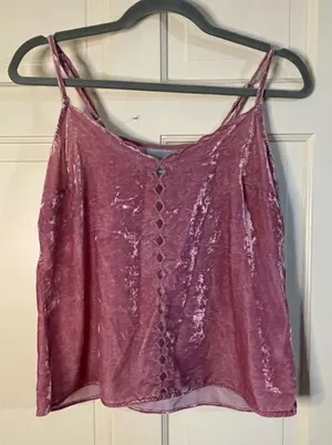 Anthropologie MAEVE Rosy Scallops Velvet Cami X-Small Embroidered Camisole thumbnail 1