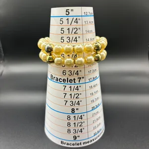 Cream Faux Pearl Double‎ Strand Stretch Bracelet Gold Tone Accent Beads Classic thumbnail 3