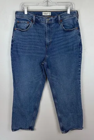 Abercrombie & Fitch The Ankle Straight Jeans Medium Wash‎ Ultra High Rise 32/14S thumbnail 1