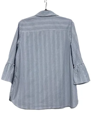 Chico's 2 Blue White Striped Button-Down Shirt Womens Large Coastal Preppy EUC thumbnail 5