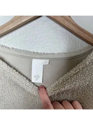 Ady P Womens Faux Sherpa Textured Knit Pullover Sweater beige Small Cabincore thumbnail 2