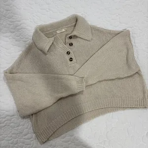 Harper Heritage cream knit polo henley cropped sweater thumbnail 1