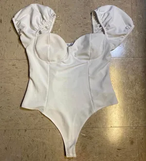 Revamped white short sleeve bodysuit thumbnail 1