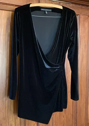 White House Black Market Black V-neck Long Sleeve Draped Velvet Tunic Size S thumbnail 1
