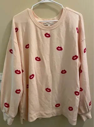 Loft Pink Red Kiss Lips Crewneck Long Sleeve Sweatshirt Sweater XL thumbnail 1