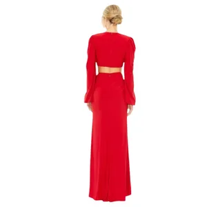 $398 Mac Duggal Ieena Formal Evening Gown Womens 10 Red Maxi Dress Wedding Party thumbnail 2