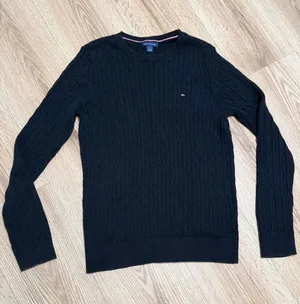 Tommy Hilfiger Womens black‎ Cable Knit Cotton Sweater Size M Crew Neck Logo thumbnail 1