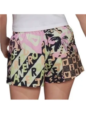 adidas+ Farm Rio Neon Multi Print Athletic Shorts. Black, Pink, Peach & Green thumbnail 3
