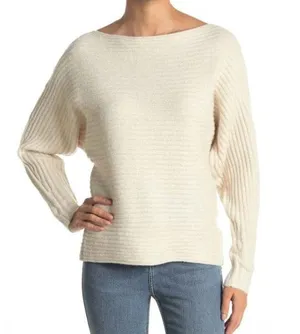 New Lush Lurex Ribbed Boat Neck Sweater Off The Shoulder Long Sleeve Cream Gold thumbnail 1