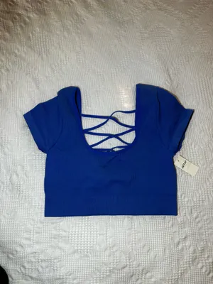 Aerie Seamless Cap Sleeve Bralette Top - Electric Blue thumbnail 2