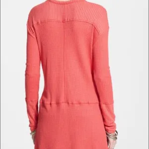 Free People Sunset Park Thermal Oversized Waffle Knit Red Coral Long Sleeve Boho thumbnail 6