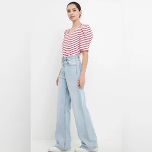English Factory Red & White Stripe Pleated Puff Sleeve Top – Medium thumbnail 2