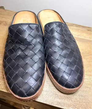 Vince Black Intrecciato Woven‎ Leather Slip On Mules Size 9 thumbnail 1