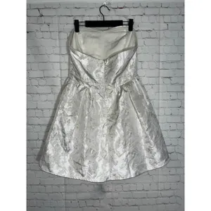 Storia Women Champagne Silver Floral Jacquard Strapless Bow Cocktail Dress L NEW thumbnail 3