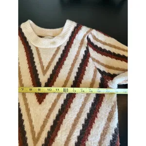 Evereve Womens Chevron Striped Knit Sweater Brown Cream‎ Small Zig Zag Crewneck thumbnail 4