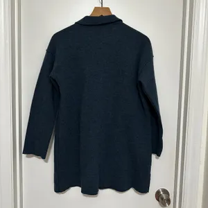 Eileen Fisher | Merino Wool Blend Teal Blue Notched Lapel Cardigan Blazer, S thumbnail 3