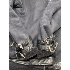 Max Edition Women's Faux Shearling Moto Oversized Biker coat in black. Size L thumbnail 10