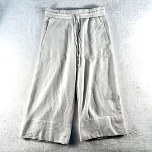 Quince S Small SuperSoft Fleece Cropped Wide Leg Pants Drawstring Off-White thumbnail 4